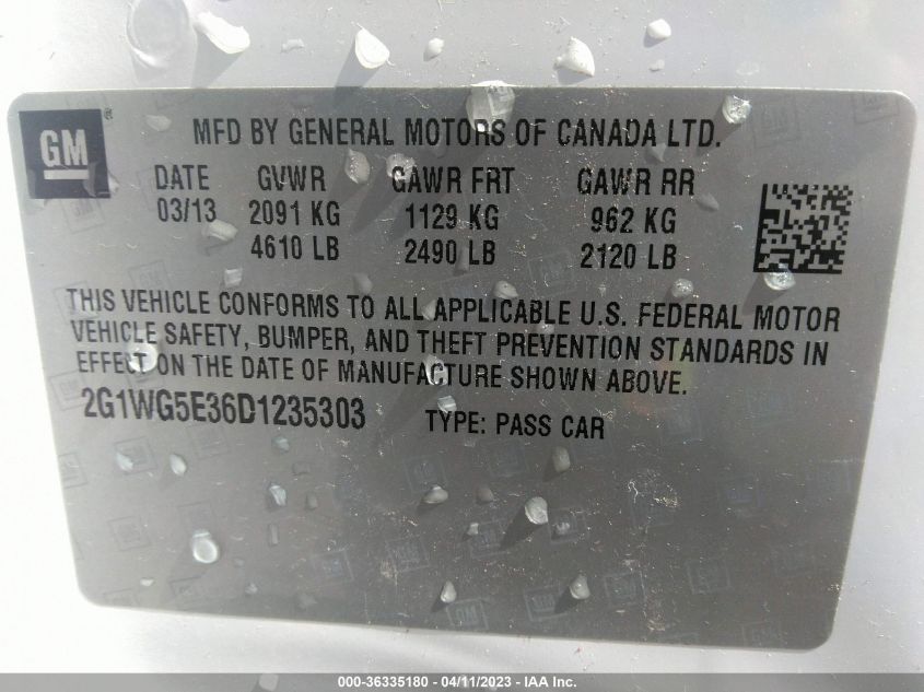 2013 CHEVROLET IMPALA LT - 2G1WG5E36D1235303