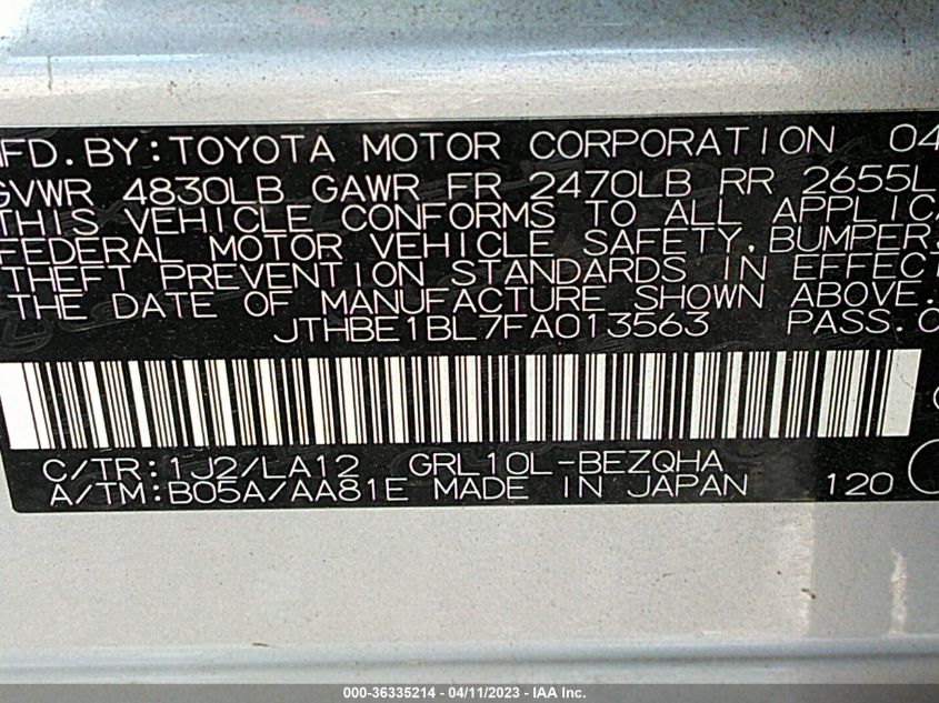 2015 LEXUS GS 350 - JTHBE1BL7FA013563