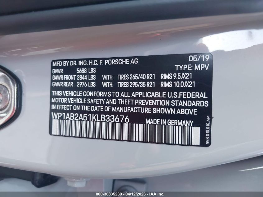 2019 PORSCHE MACAN S - WP1AB2A51KLB33676