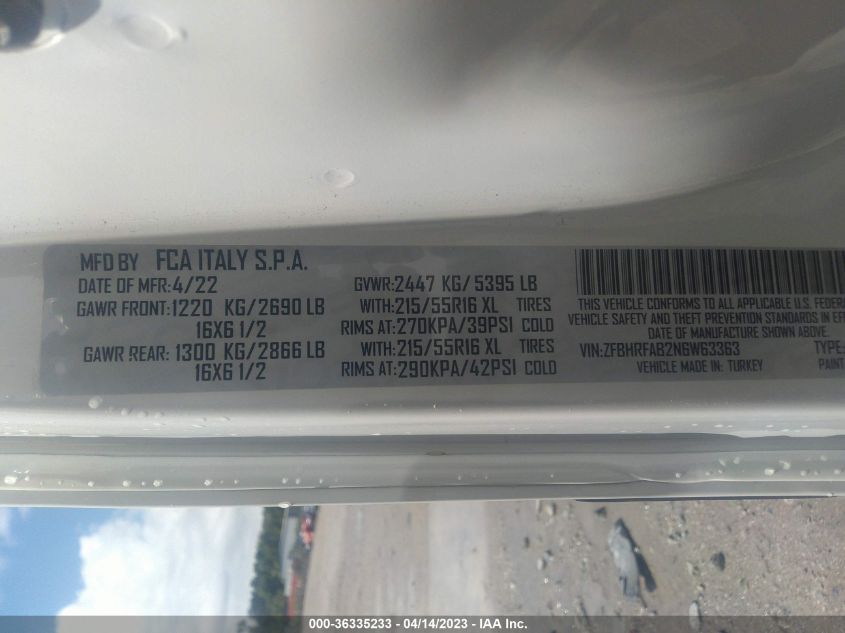 2022 RAM PROMASTER CITY TRADESMAN ZFBHRFAB2N6W63363