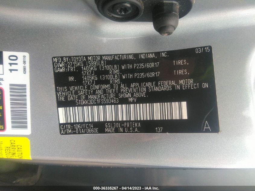 2015 TOYOTA SIENNA LE - 5TDKK3DC1FS593463