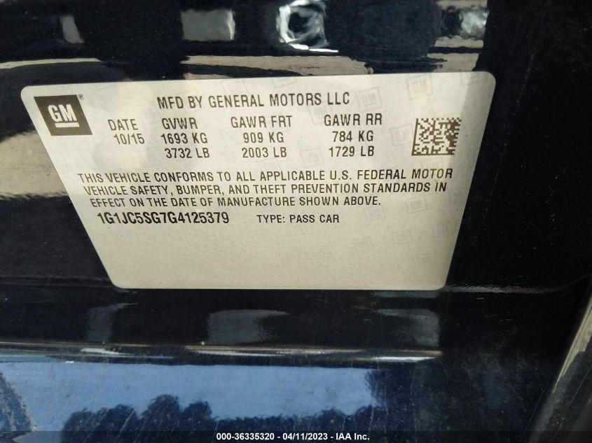 2016 CHEVROLET SONIC LT - 1G1JC5SG7G4125379