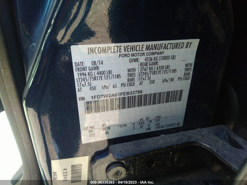 2015 FORD SUPER DUTY F-250 SRW XLT/XL - 1FD7W2A61FEB33756