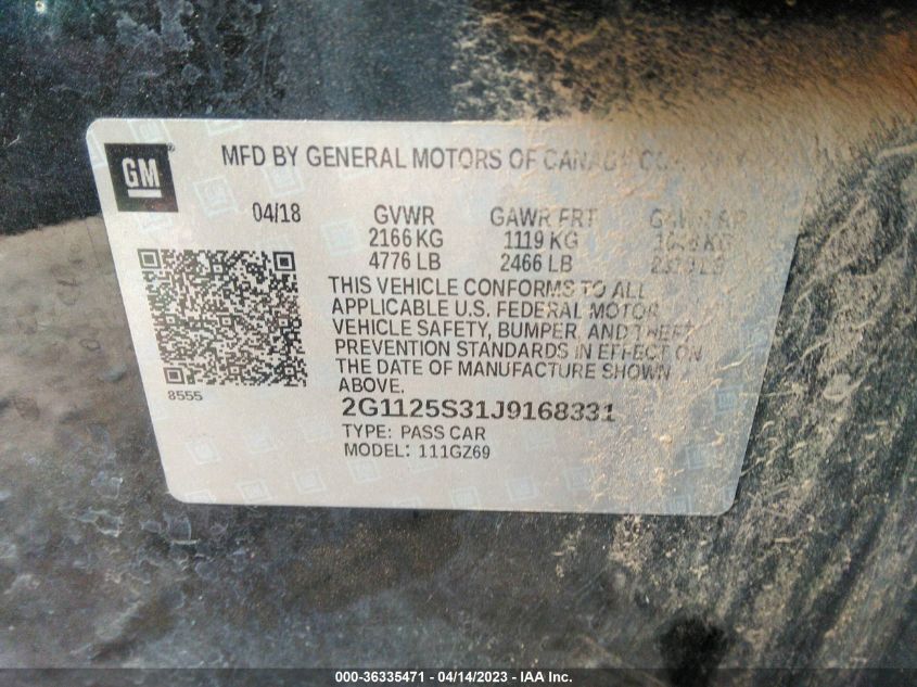 2018 CHEVROLET IMPALA PREMIER - 2G1125S31J9168331