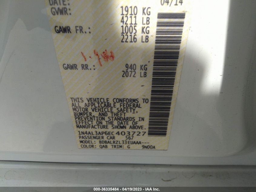 2014 NISSAN ALTIMA 2.5 - 1N4AL3AP6EC403727