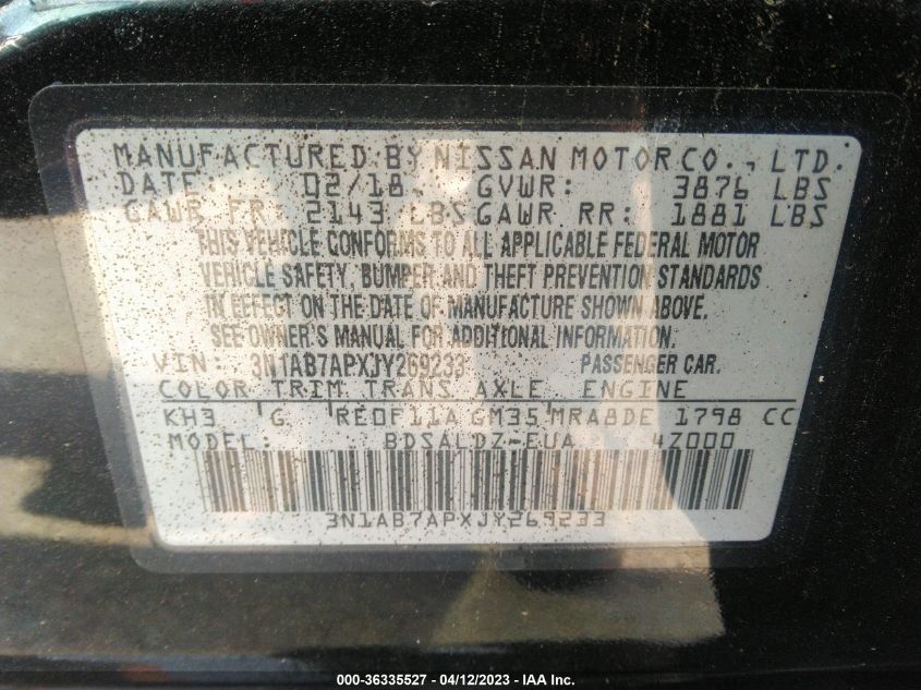 2018 NISSAN SENTRA SV - 3N1AB7APXJY269233