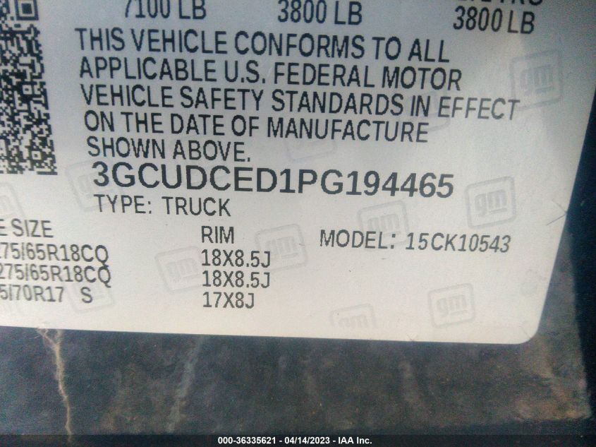 2023 CHEVROLET SILVERADO 1500 CUSTOM TRAIL BOSS - 3GCUDCED1PG194465