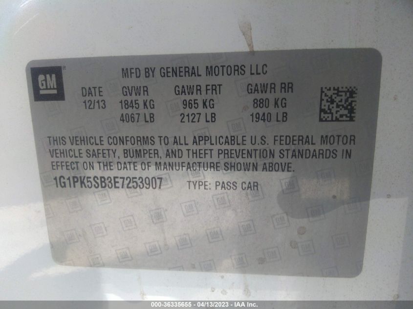 2014 CHEVROLET CRUZE LT - 1G1PK5SB3E7253907