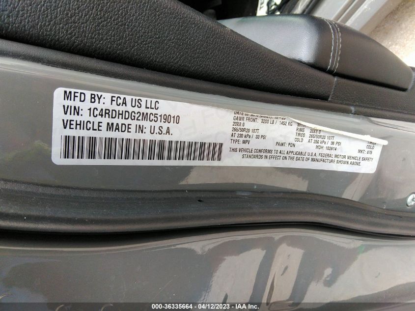 2021 DODGE DURANGO GT PLUS - 1C4RDHDG2MC519010