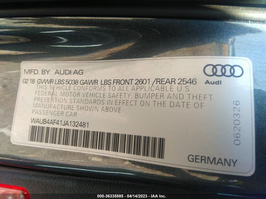 2018 AUDI S4 PREMIUM PLUS - WAUB4AF41JA132481