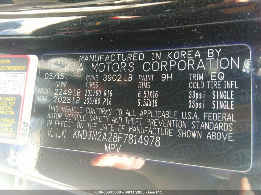 2015 KIA SOUL BASE - KNDJN2A28F7814978