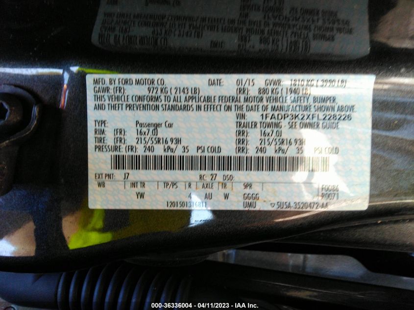 2015 FORD FOCUS SE - 1FADP3K2XFL228226