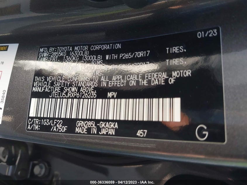 Auction sale of the 2023 TOYOTA 4RUNNER , vin: JTELU5JRXP6126235, lot number: 36336059