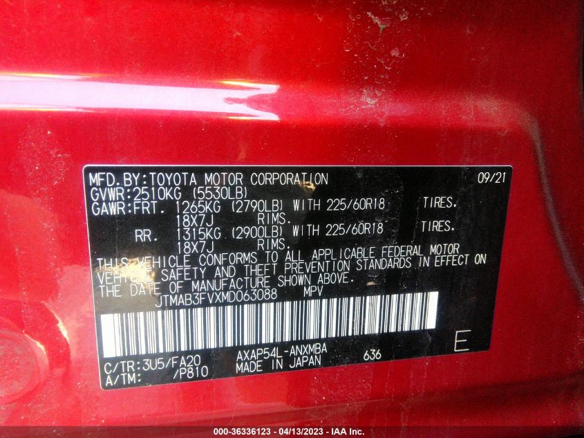 2021 TOYOTA RAV4 PRIME SE - JTMAB3FVXMD063088