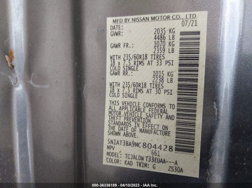 2021 NISSAN ROGUE SV - 5N1AT3BA9MC804428