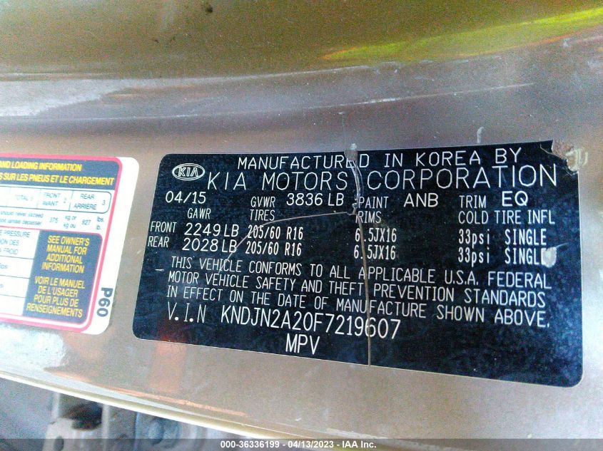 2015 KIA SOUL BASE - KNDJN2A20F7219607