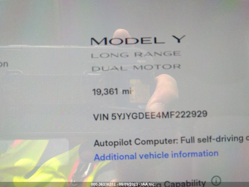 2021 TESLA MODEL Y LONG RANGE - 5YJYGDEE4MF222929
