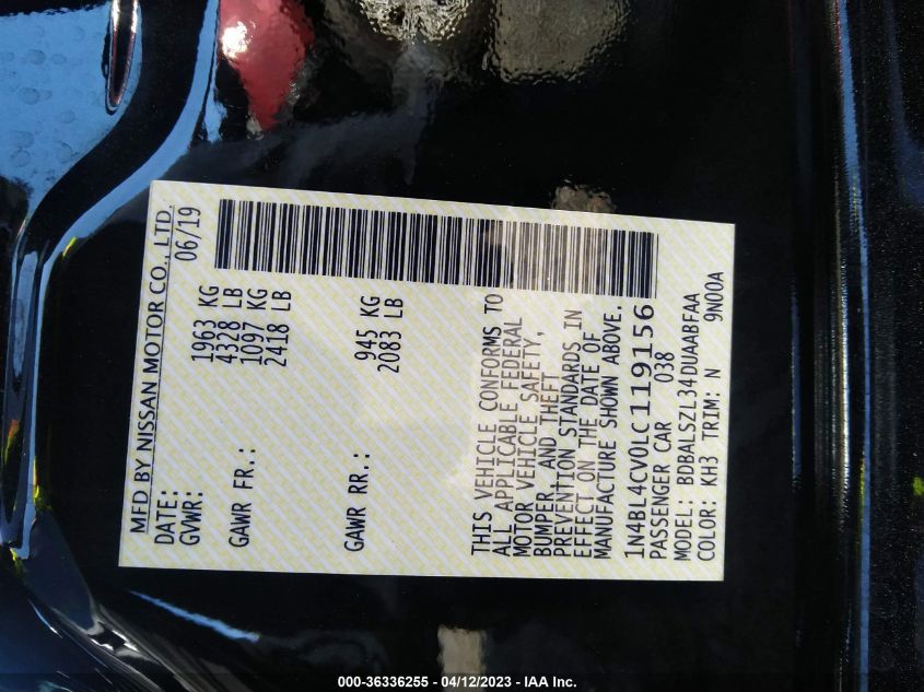 2020 NISSAN ALTIMA 2.5 SR - 1N4BL4CV0LC119156
