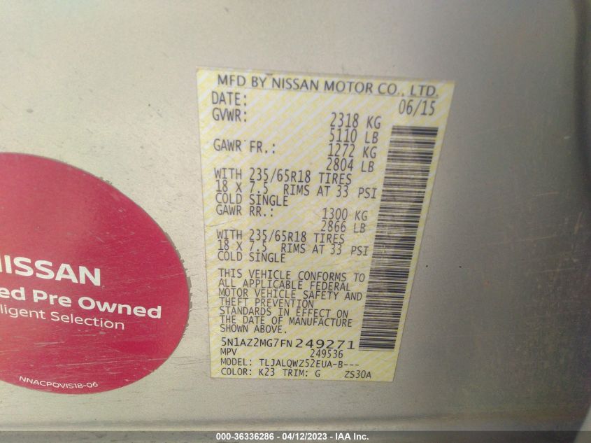 2015 NISSAN MURANO SV - 5N1AZ2MG7FN249271