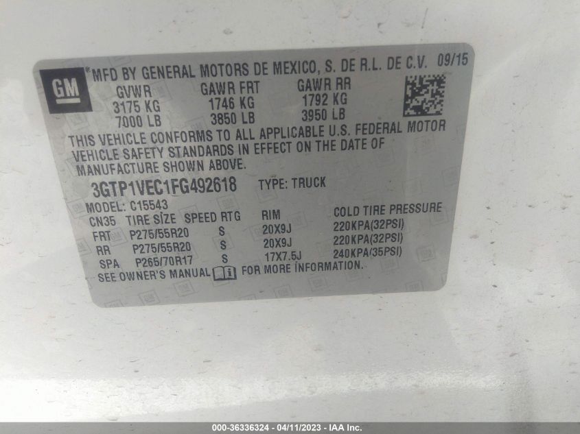 2015 GMC SIERRA 1500 SLT - 3GTP1VEC1FG492618