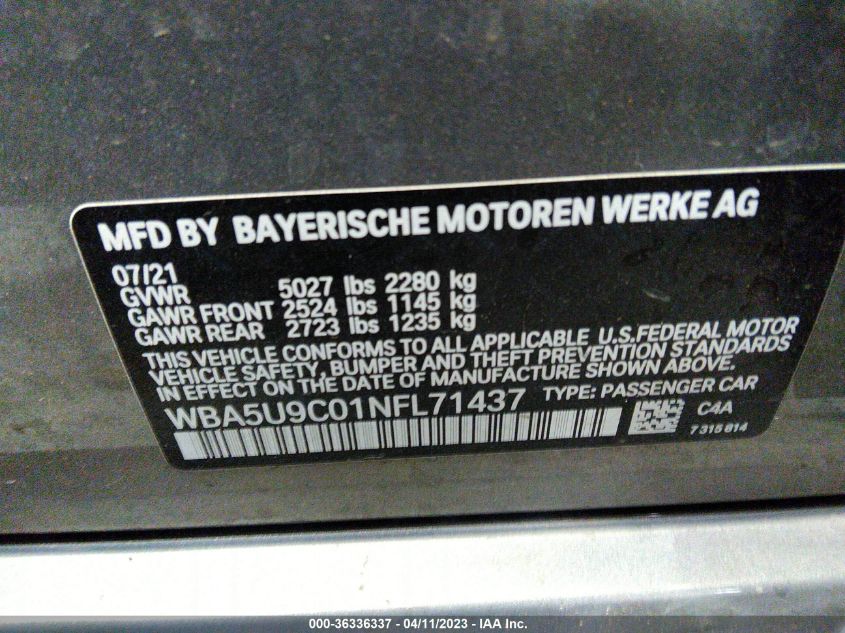 2022 BMW 3 SERIES M340I XDRIVE - WBA5U9C01NFL71437