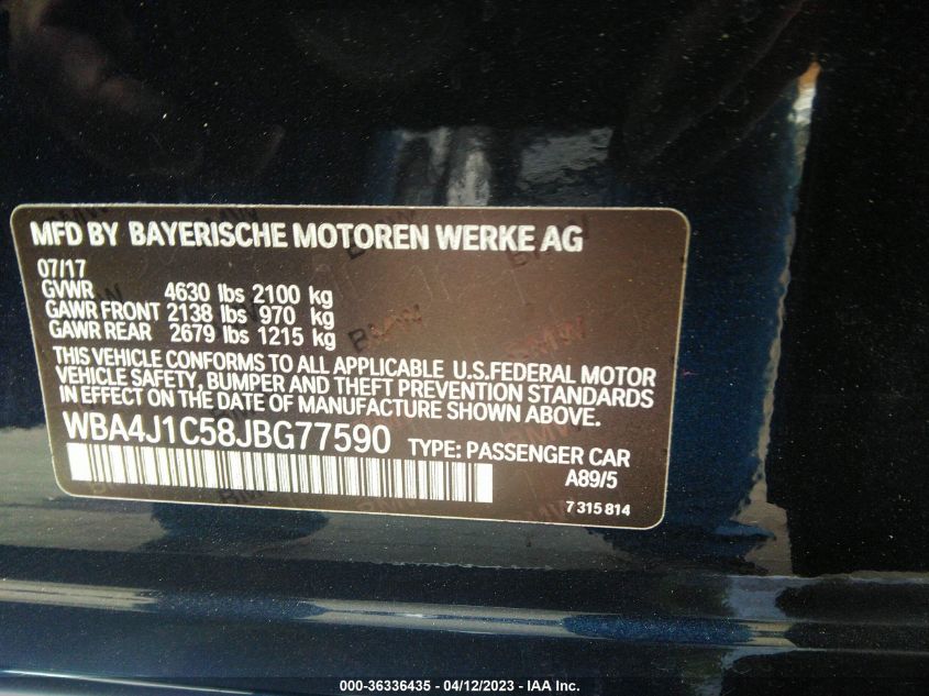 2018 BMW 4 SERIES 430I - WBA4J1C58JBG77590