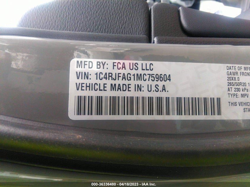 VIN 1C4RJFAG1MC759604 2021 JEEP GRAND CHEROKEE LAREDO X