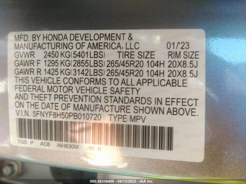 2023 HONDA PASSPORT EX-L 5FNYF8H50PB010720
