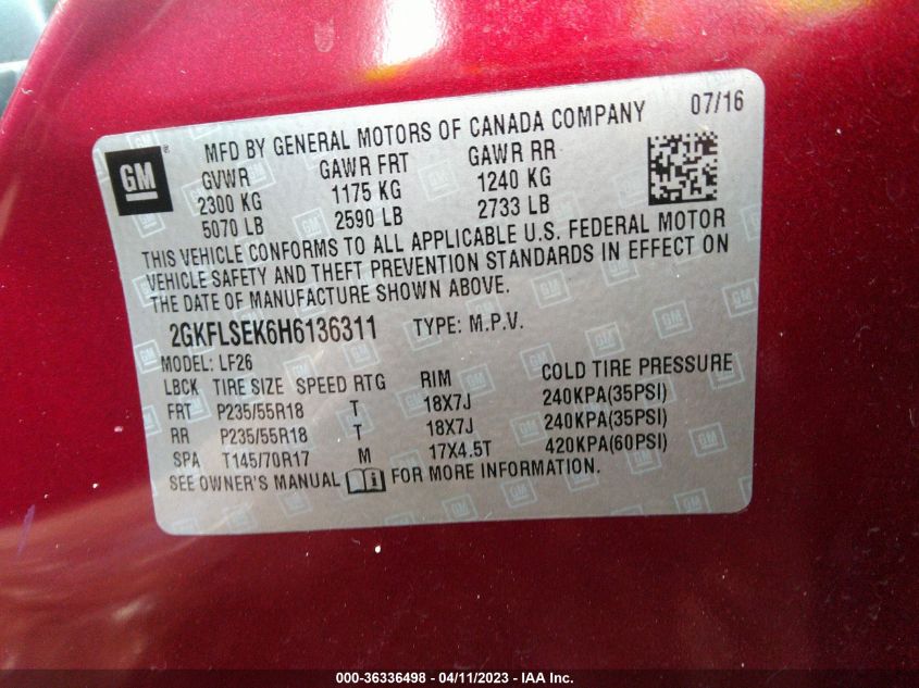 2017 GMC TERRAIN SLE - 2GKFLSEK6H6136311