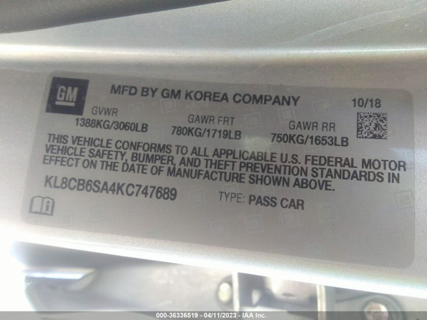 2019 CHEVROLET SPARK LS - KL8CB6SA4KC747689