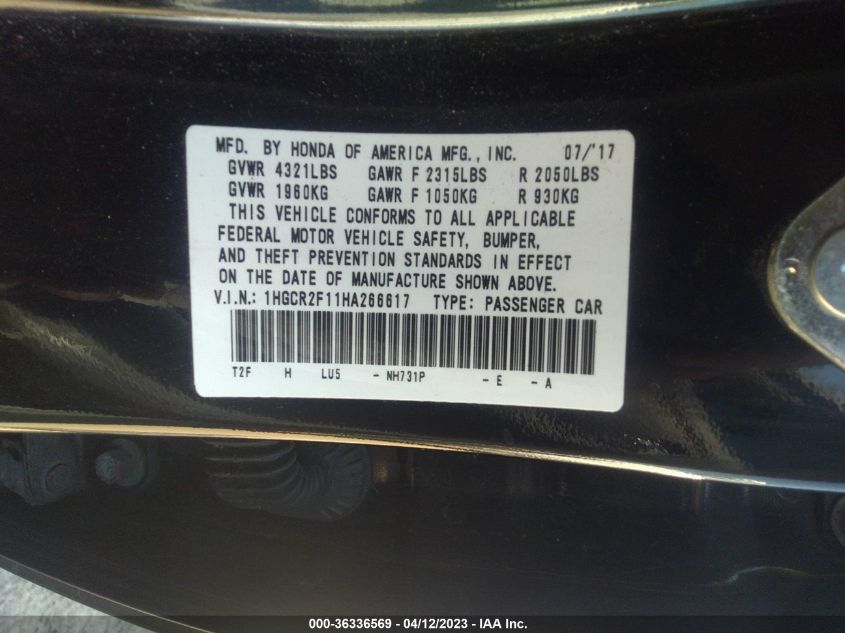 2017 HONDA ACCORD SEDAN SPORT SE - 1HGCR2F11HA266617