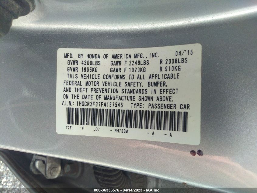 2015 HONDA ACCORD SEDAN LX - 1HGCR2F37FA157545