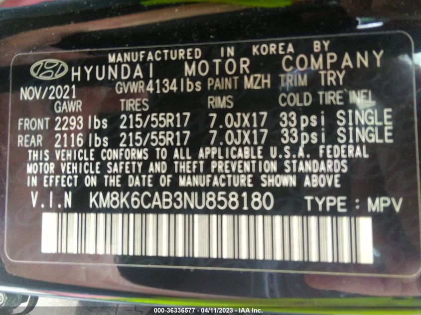 2022 HYUNDAI KONA SEL - KM8K6CAB3NU858180