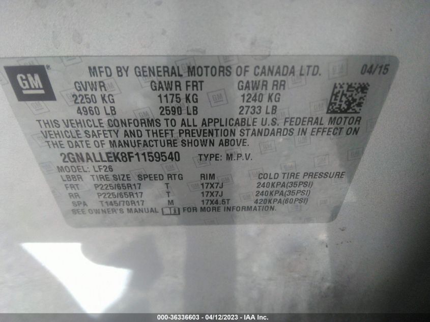 2015 CHEVROLET EQUINOX L - 2GNALLEK8F1159540