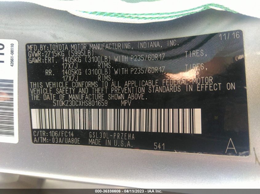 2017 TOYOTA SIENNA LE - 5TDKZ3DCXHS801659