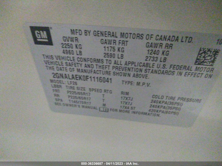 2015 CHEVROLET EQUINOX LS - 2GNALAEK0F1116041