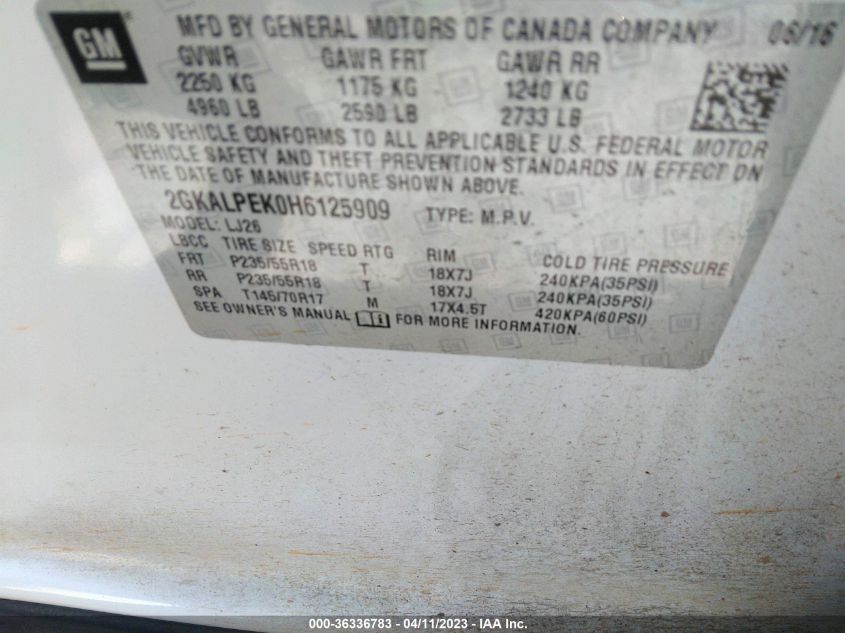 2017 GMC TERRAIN SLT - 2GKALPEK0H6125909