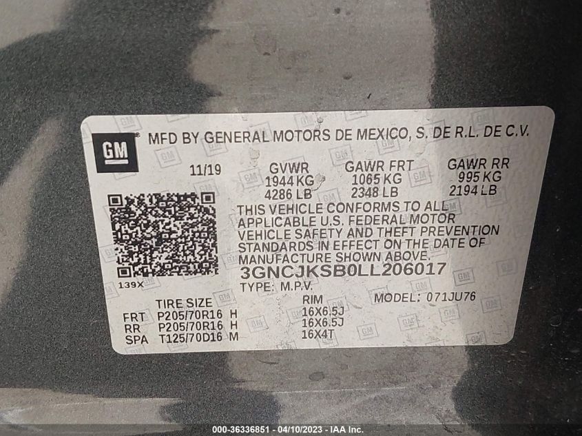 2020 CHEVROLET TRAX LS - 3GNCJKSB0LL206017