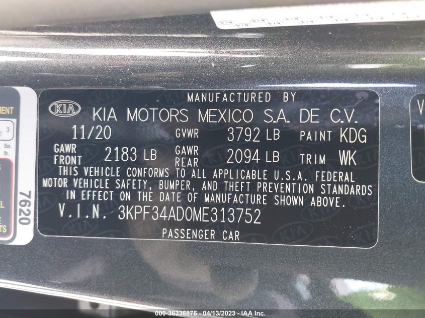 2021 KIA FORTE GT-LINE - 3KPF34AD0ME313752