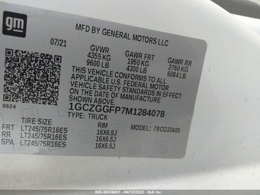 2021 CHEVROLET EXPRESS CARGO VAN - 1GCZGGFP7M1284078