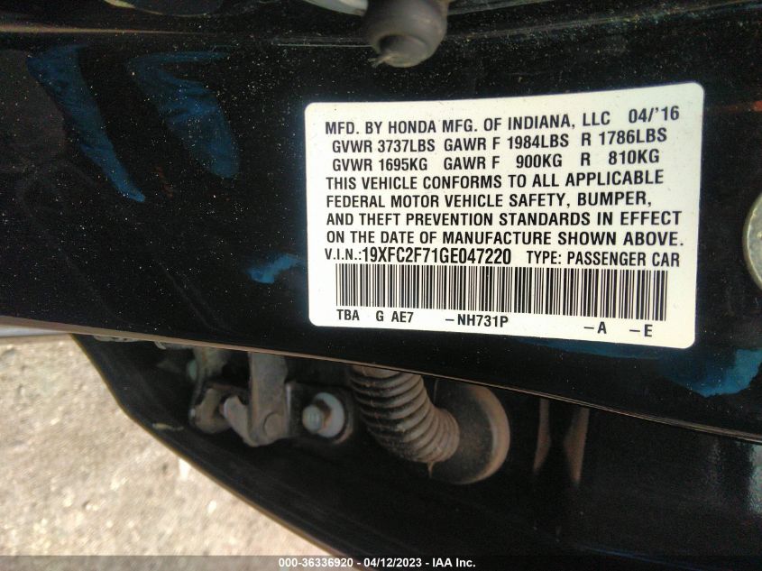 2016 HONDA CIVIC SEDAN EX - 19XFC2F71GE047220