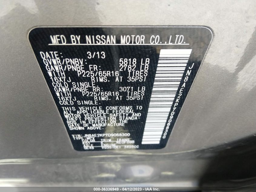2013 NISSAN QUEST SV - JN8AE2KP7D9068300