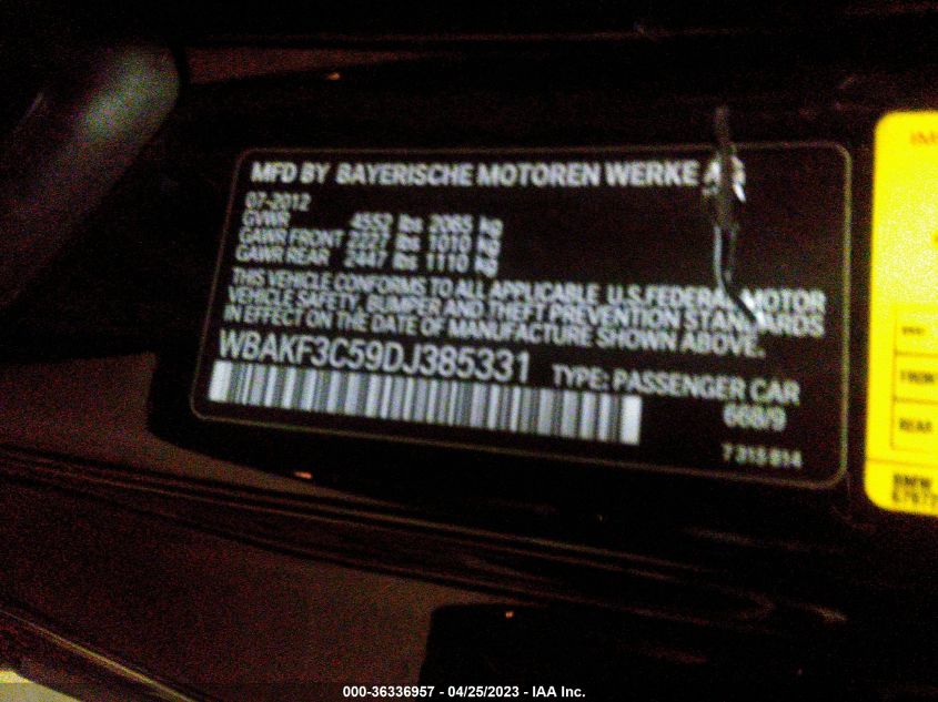 2013 BMW 3 SERIES 328I XDRIVE - WBAKF3C59DJ385331