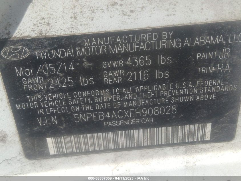 2014 HYUNDAI SONATA GLS - 5NPEB4ACXEH908028