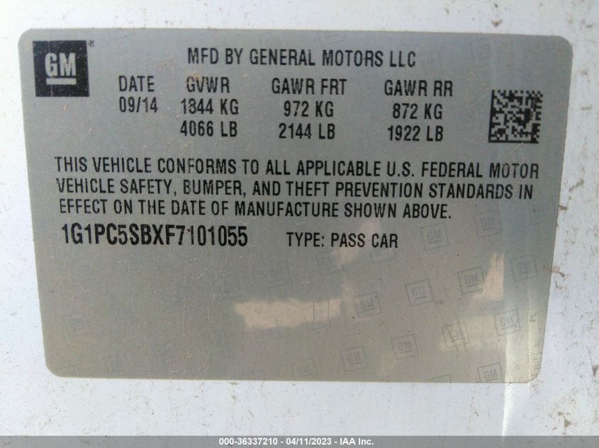 2015 CHEVROLET CRUZE LT - 1G1PC5SBXF7101055