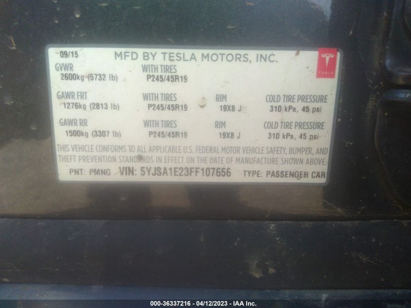 2015 TESLA MODEL S 85D/70D/90D/P90D - 5YJSA1E23FF107656