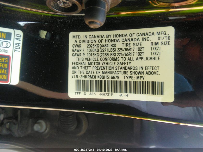 2016 HONDA CR-V SE - 2HKRM3H49GH516679