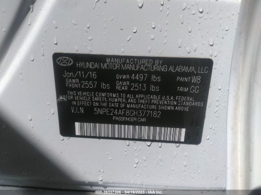 2016 HYUNDAI SONATA 2.4L SE - 5NPE24AF8GH377182