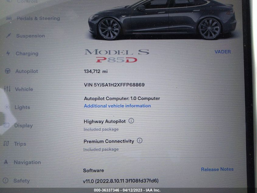 2015 TESLA MODEL S 85D/P85D/70D/90D/P90D - 5YJSA1H2XFFP68869