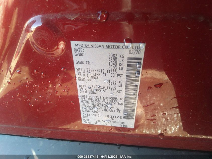 2020 NISSAN ROGUE SL - 5N1AT2MT2LC781078